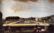 Axial view of the canal from the south showing Gibbs-s temple at the end of the Canal,the house and topiary alleys on the west side unknow artist